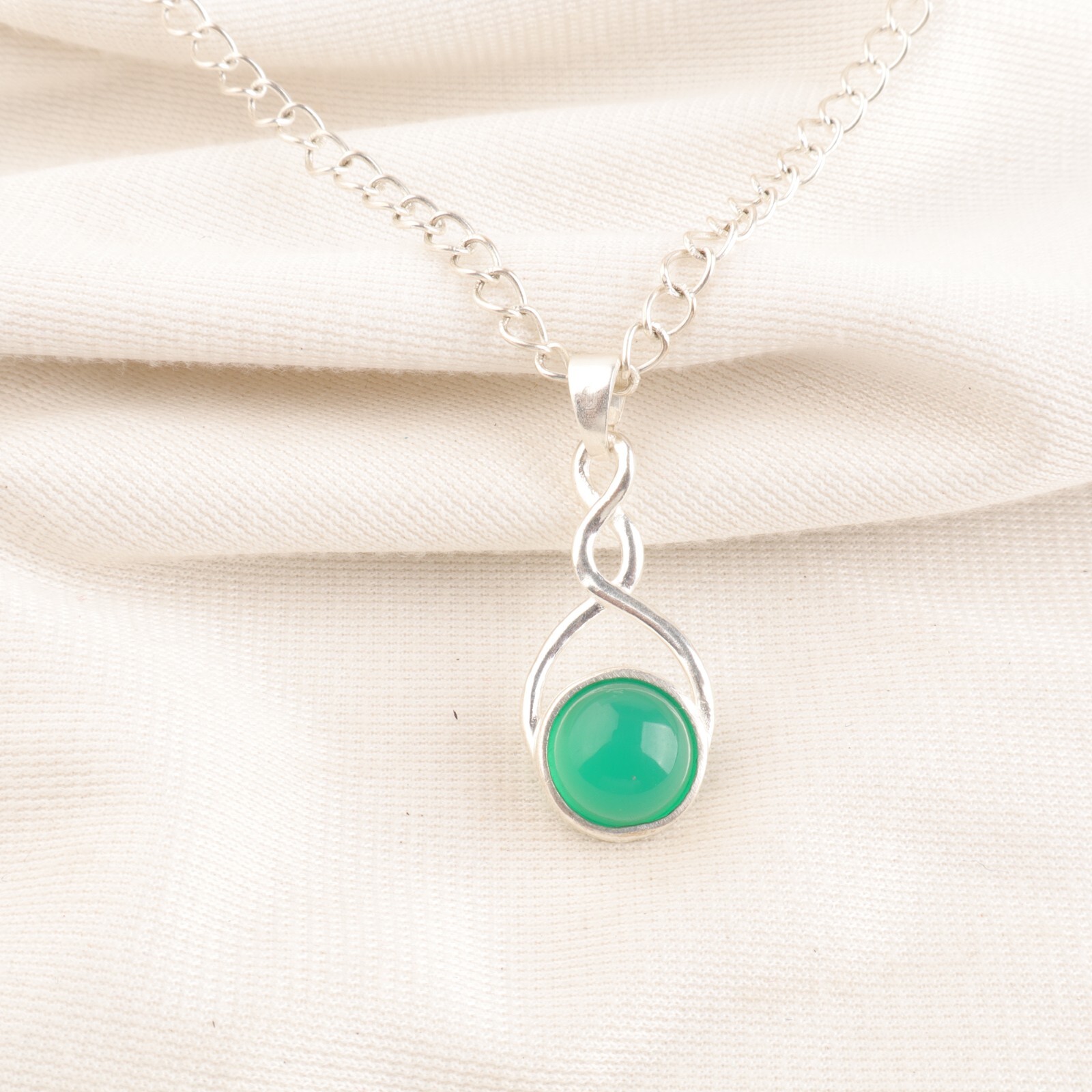 Sterling Silver Green Onyx Cab Gemstone Daughter Wedding Bezel Pendant Jewelry