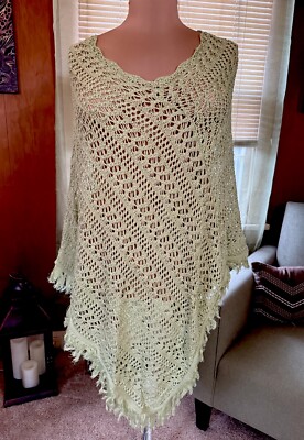 Denim & Co Pointelle Knitted Sweater Poncho - Sage (One Size Fits Most)