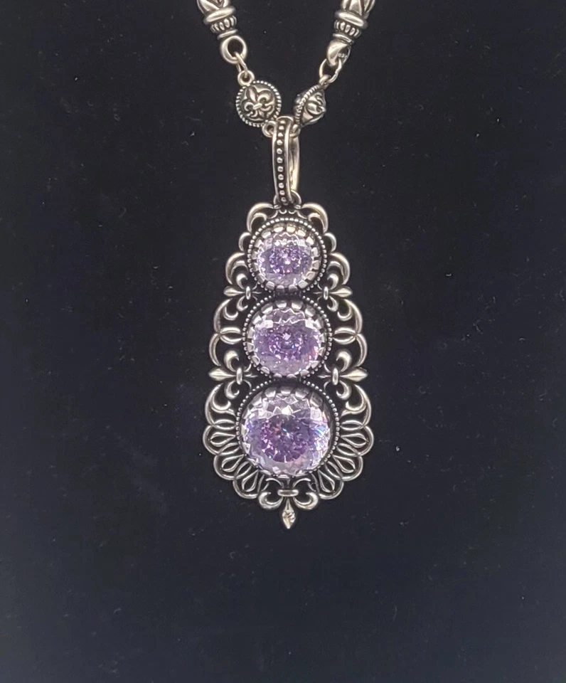 Samira Beautiful 18 "Necklace W/ Filigree & 3 Cubic Tanzanite Gems On Pendant - Image 2 of 4