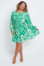 Brand New VIBRANT Bright Green Retro Mixed Swirl Shift Dress ONE Size 24-26-28