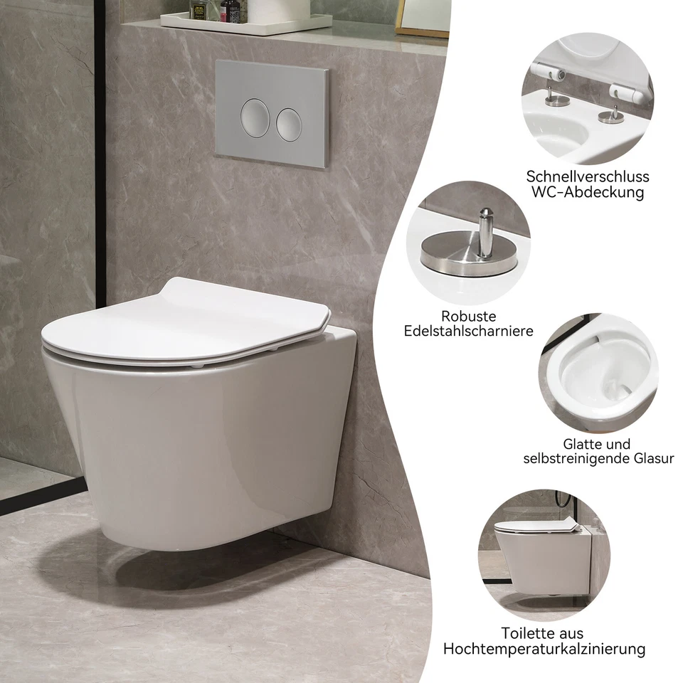 Wand Hänge WC Toilette eckig mit Toilettendeckel und Lotuseffekt Soft-Close sitz - Bild 4 von 4