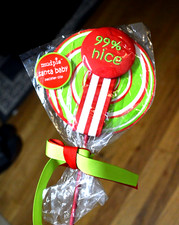 Mudpie Pacifier Clip Christmas Santa Baby 99 Nice Red Green White Stripe Sucker