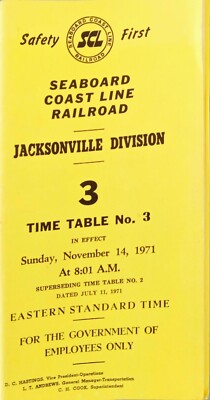 Seaboard Coast Line SCL Eisenbahn Mitarbeiter Fahrplan 3 Jacksonville Div. 11/14/71
