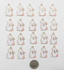 NEW-20 "PINK WHITE EASTER BUNNIES STANDING UP" ENAMEL CHARMS-VERY CUTE
