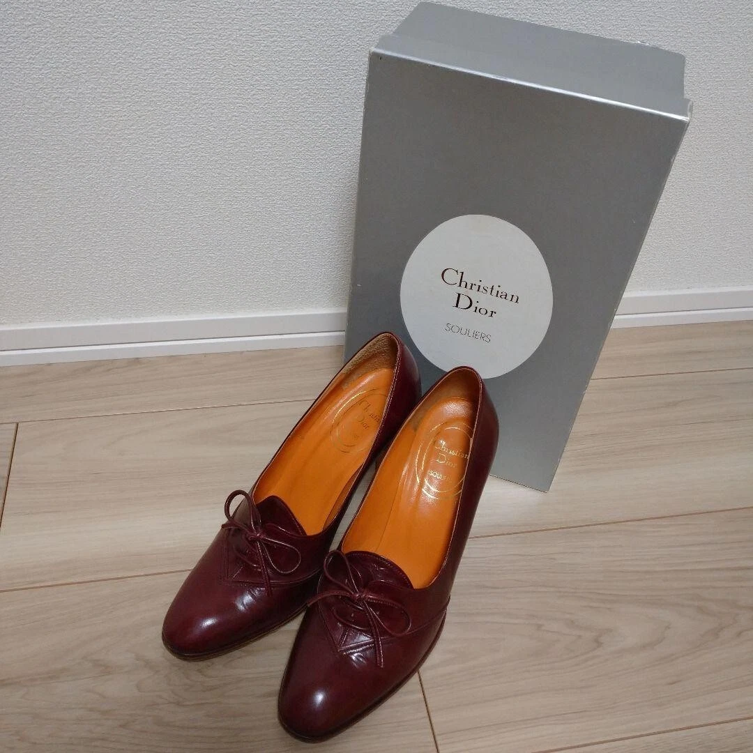 Escarpins Christian Dior talon ruban cuir vin rouge EU35 US5 Japon F/S OCCASION
