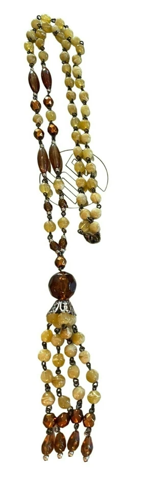 Vintage firmado Avon N.R. Collar y clip en la oreja Nina Ricci amarillo y marrón con cuentas Foto 2 de 4