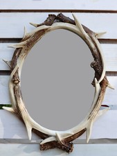 LargeWestern Rustic Deer Antlers Rack Oval Wall Mirror Decor Plaque Home Accent