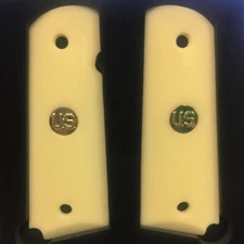 1911 Gun Grips Faux Ivory with Gold US Medallions