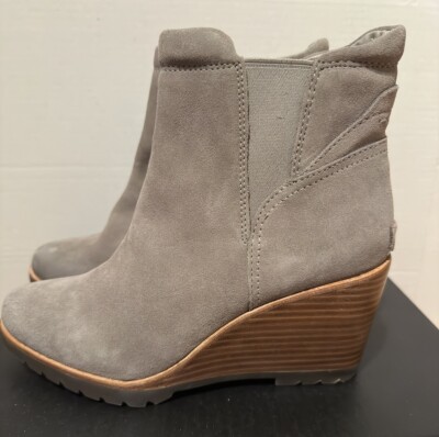 Sorel Women's After Hours Chelsea Suede Wedge Boots Kettle Cloud Grey Size 8 US