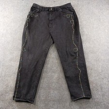Cap Ferrat Jeans Womens Size 40/26W Black Denim Boho Embroidered USA Made