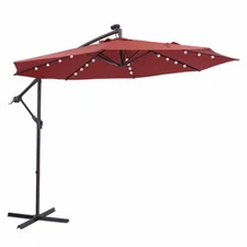 10 FT Solar LED Patio Outdoor Umbrella Hanging Cantilever Umbrella Offset