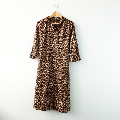 Leopard Casual Dress S ZARA BASIC Brown Button Up Belted Loose Career Party Y2K