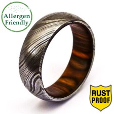 Custom Hand Forged Gunmetal Damascus Steel Ring Men engagement Band Wood Sleeve