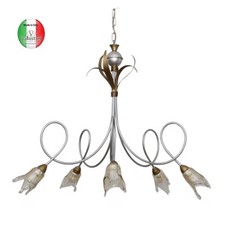 Lampadario ferro battuto classico 5 luci vintage argento Malinda Made in Italy