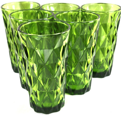 Elegant Cocktail Glasses CHEF'S STAR Diamond Design GREEN 12 OZ Drink Glass x 6