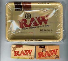 RAW Metal TRAY + Single Wide Rolling Papers Combo - Organic Hemp + Classic both
