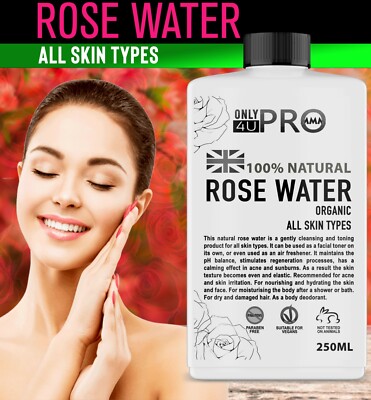 100% reines natürliches Rosenwasser Toner Reiniger Feuchtigkeitscreme für frisches Gesicht 250ml