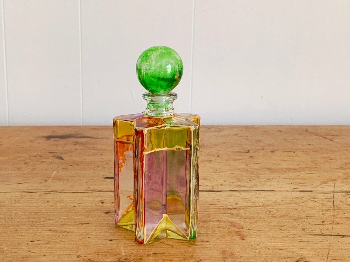 Vintage Hand Made Multi-Colored Art Glass Perfume Bottle in Star