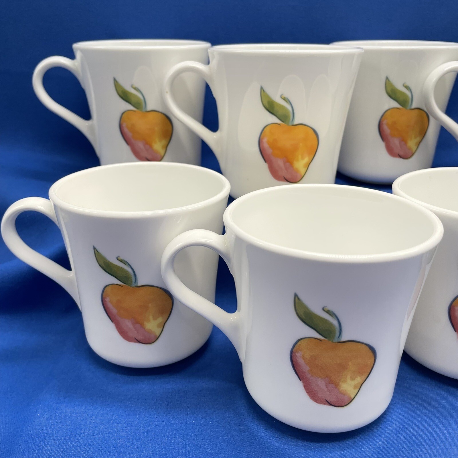 Corelle Corning Fruit Basket Cherry Apple Coffee Tea Mug Set Of 8 Vintage 8oz