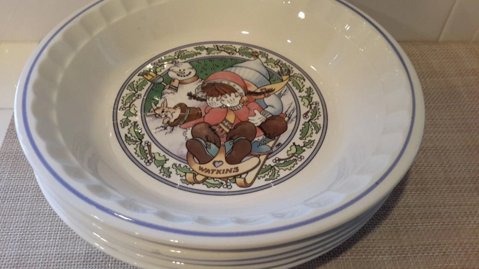 Complete Set of 5 Watkins Country Kids Collector's Recipe Plates 1989 Pre-owned