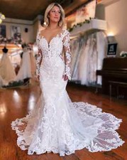 Plus Size Mermaid Wedding Dresses Scoop Neck Appliques Backless Bridal Gowns New