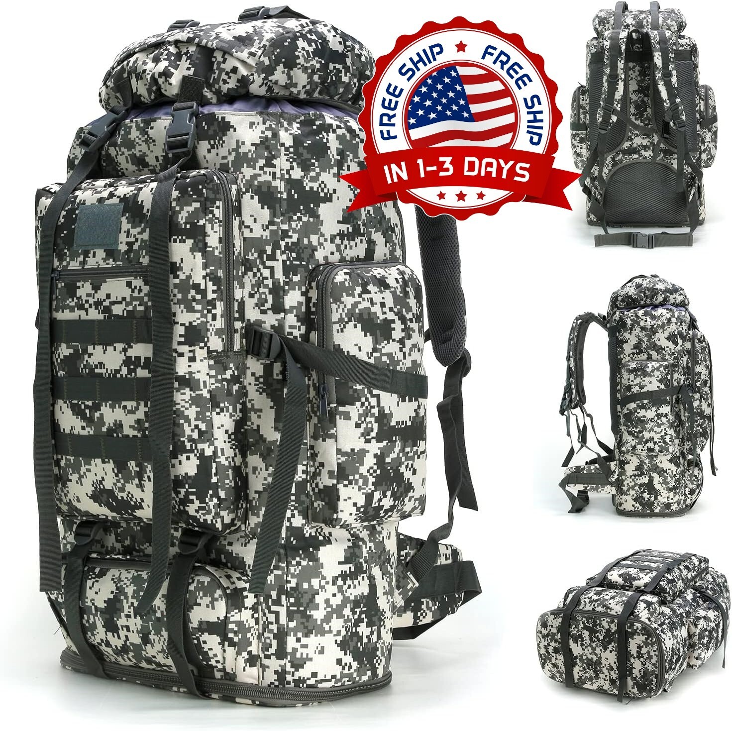 Mochila Camuflaje Resistente de 70 Litros Para Acampar Alpinismo Bolsa de Viaje