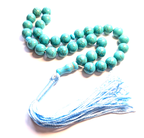 33 Pressed Turquoise Worry Beads Gemstone Tasbih Tesbih Feroza Prayer Beads 671 - Picture 8 of 9