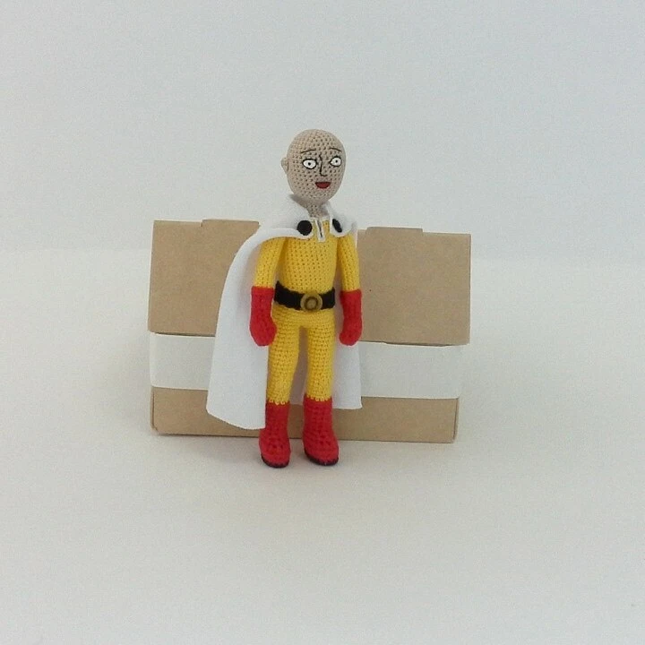 Hecho a mano crochet Saitama figura amigurumi juguete coleccionable héroe del manga Foto 4 de 4
