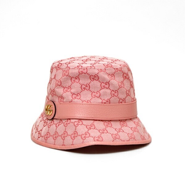 GUCCI GG Canvas Bucket Hat Leather Pink S 90221162 New | eBay