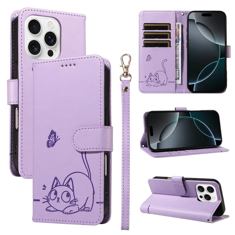 For Google Pixel 10 9 Pro XL 9A 8A 7A Pro Cat Pattern ID Card Wallet Phone Case - Image 2 of 4