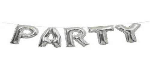 Party Letter Balloon Foil Silver Banner Kit