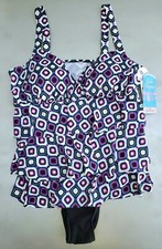 Swim Solutions Jewels Printed Tiered Tummy Control One-Piece Womens Swimsuit: 18