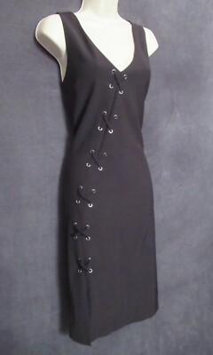 NWT Bold Elements Sexy Black Lace Up Detail V Neck Sleeveless Sheath Dress M