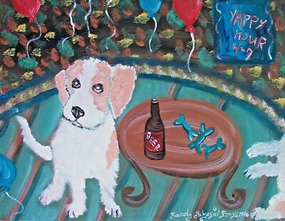 Petit Basset Griffon Vendeen drinking a beer Art Print 5 x 7 PBGV Collectible