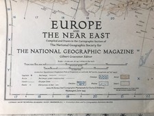 1943 Vintage National Geographic Map of Europe & The Near East