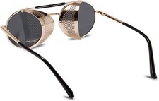 Retro Gothic Steampunk Sunglasses Black, Gold Polarized Metal Frame Glasses 5