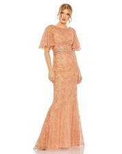 Mac Duggal Size 8 Cinnamon 20368 Embellishd Neck Butterfly Sleeve Gown Dress NWT