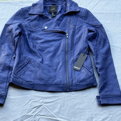 Forever 21 Kobalt Blue Faux Leather Moto Motorcycle Biker Jacket Size Small