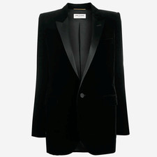 4K SAINT LAURENT 517741Y525R Velvet Tuxedo Single Blazer Jacket Black F38-Us6-M