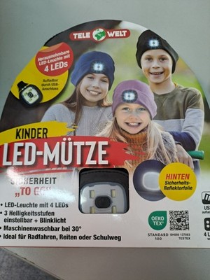 Kinder LED-Mütze schwarz NEU