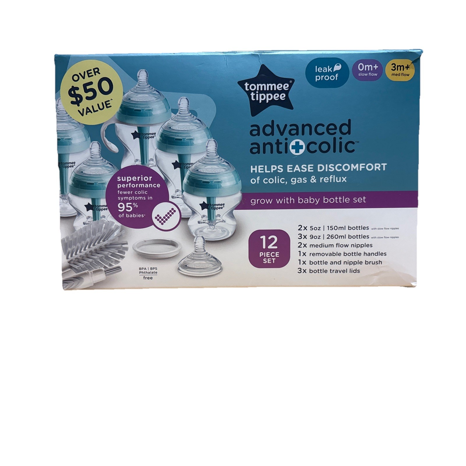 Tommee Tippee Advanced Anti-Colic 12 Piece Set, 5 oz and 9 oz BPA Free Bottles