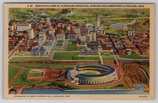 Vintage Cleveland Municipal Stadium Downtown Cleveland Ohio Linen Postcard C-91