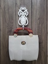 Vintage Whiting And Davis White Mesh Tote Purse Lucite Handles 1960's