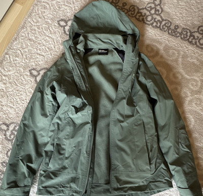 Jack Wolfskin Damen 3-in-1-Funktionsjacke XS grün Kapuze Polyester