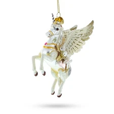 Enchanting White Unicorn Blown Glass Ornament