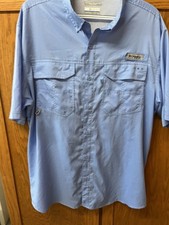 Columbia PFG Blood and Guts Omni-Shield Shirt Mens Large Blue Fishing Vented EUC