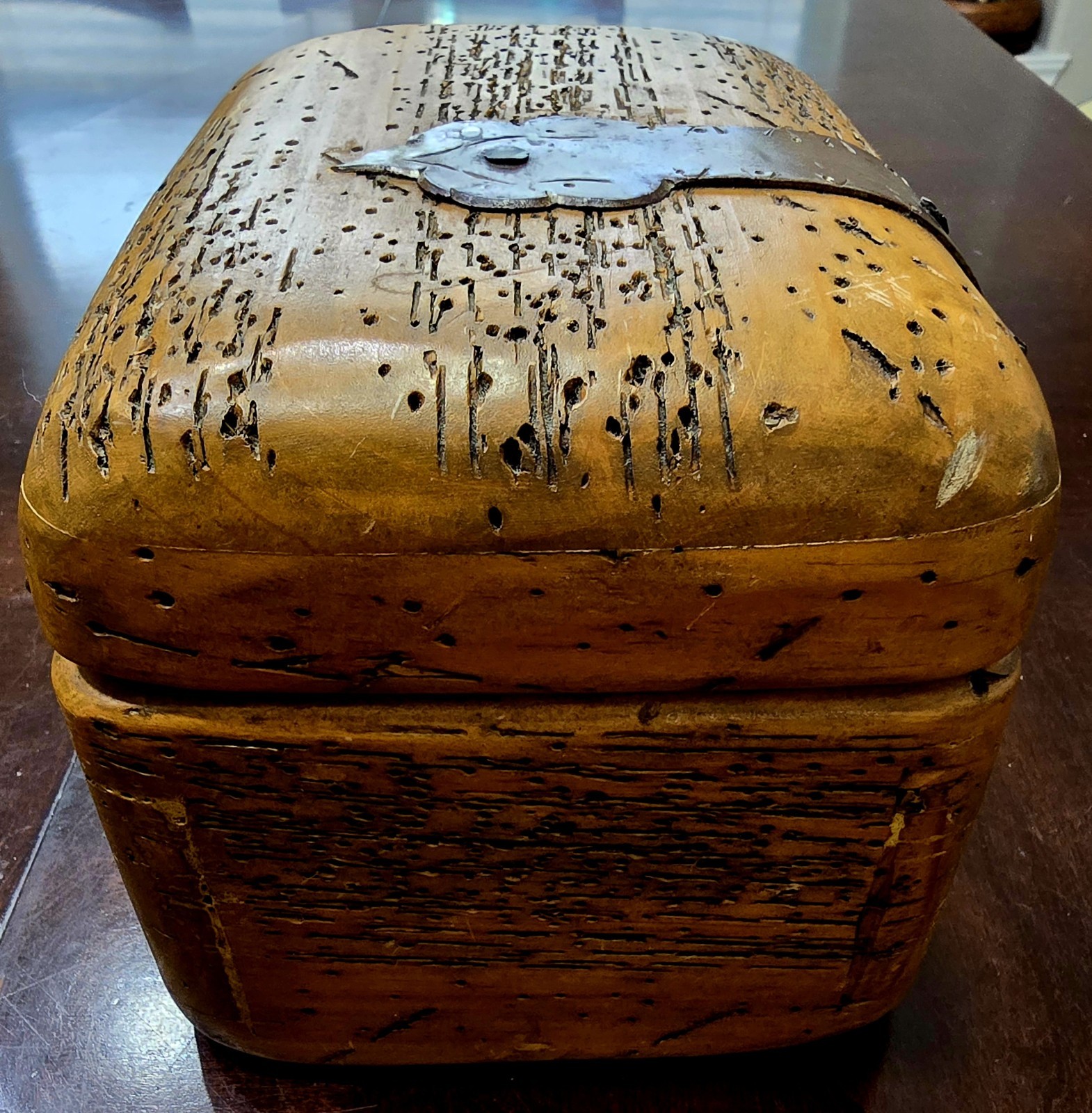 Rare Antique Early Vintage Small Worm Wood Chest Trunk Box