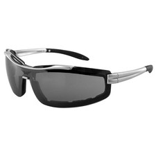Tornado Padded Motorcycle Riding Sunglasses Silver Frames Flash Mirror Lens
