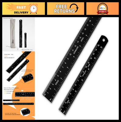 12'' & 6'' Metal Ruler Set - Stainless Steel, Metric Scales, Easy Read, 2 Pack