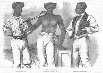 SÜDSEEINSEL Etoisi Bruder des Königs von Lefoo & Begleiter antiker Druck 1847